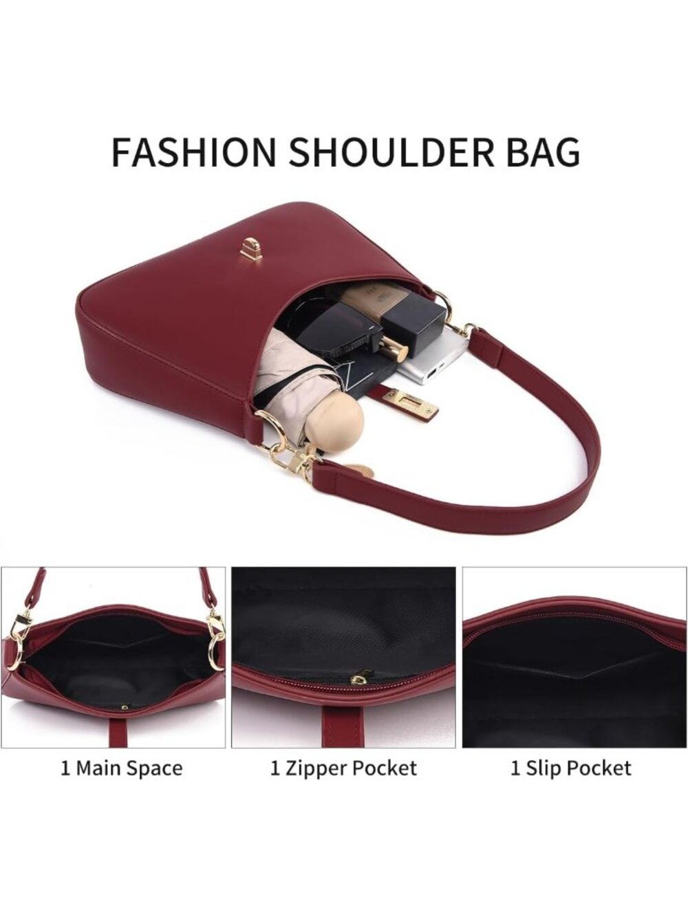 Women's Wine Red Premium Vegan Leather Twist Lock Crossbody Shoulder Bag - Picture 4 of 6